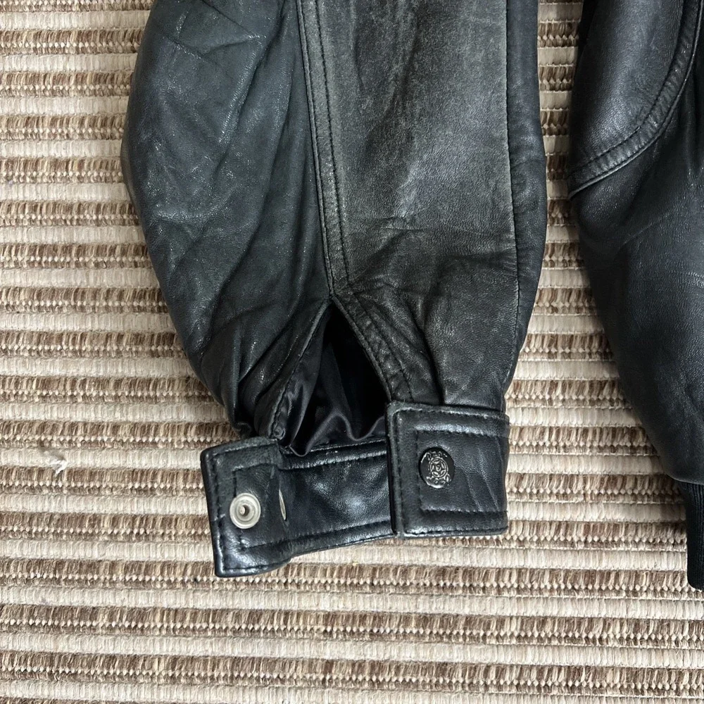 Vintage 90s Black Leather Limited Aviator Bomber Jacket Motorcycle Men XL Rocker